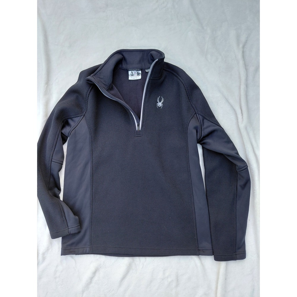 Spyder Mens Quarter Zip Pullover Waffle Knit Fleece Sweater Grey Large
